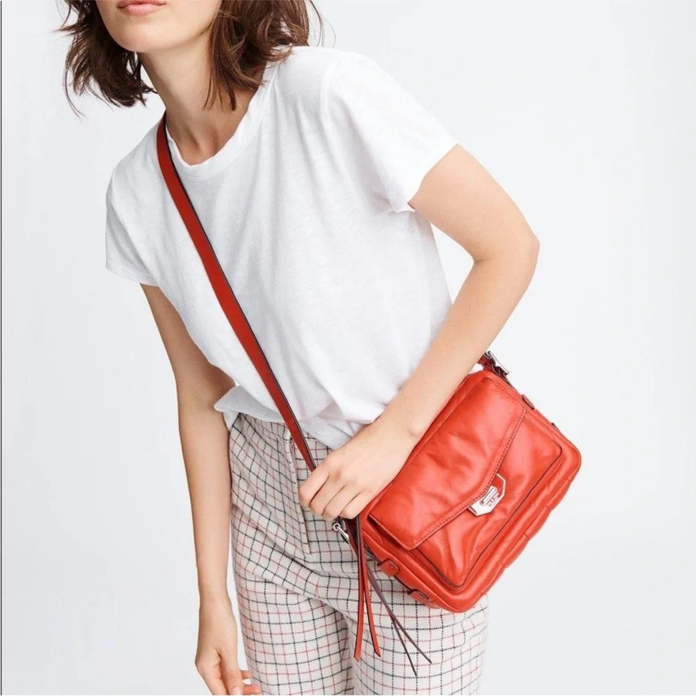 NWT Rag & Bone Small Field Leather Messenger Puffer Bag in Fiery Red
